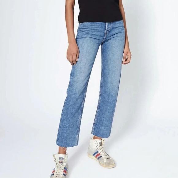 RE/DONE Originals High Rise Stove Pipe Jeans Medium Wash Size 28 Raw Hem NWOT